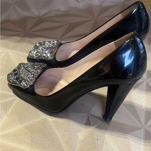 Prada Black Heels with Silver Embellishments